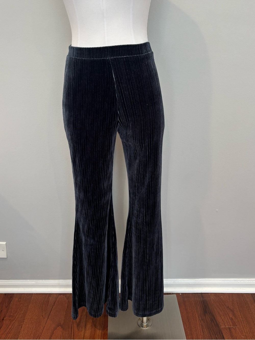 NATURAL LIFE Blue Ribbed Velvet Flared Pants